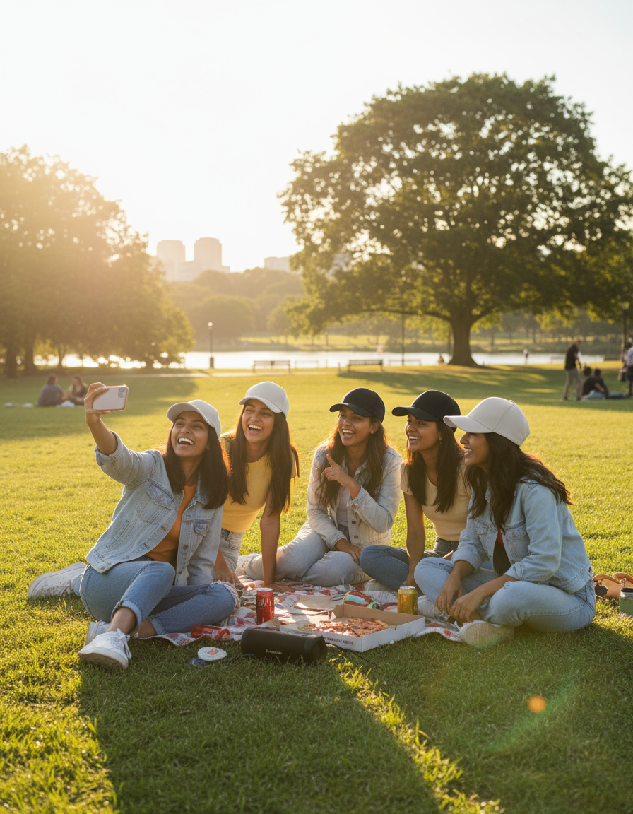 Friends Having Fun with Caps