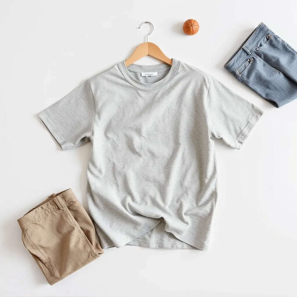 Unisex oversized classic t-shirt laid flat showing neckline, sleeves, and relaxed hem on a clean studio background