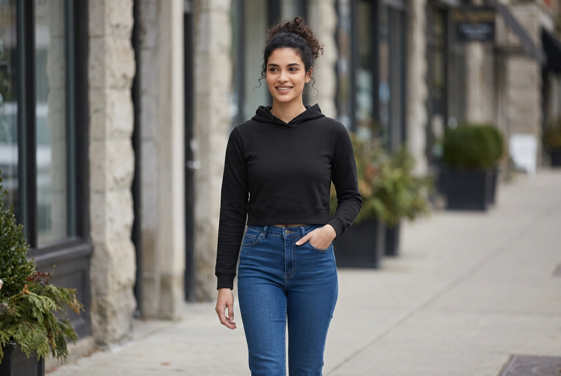 How to Style a Cropped Hoodie With High-Waisted Bottoms