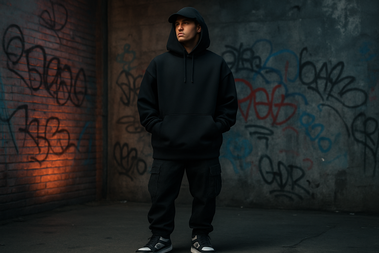 Model wearing EUPHOR oversized black hoodie - premium streetwear India 2025