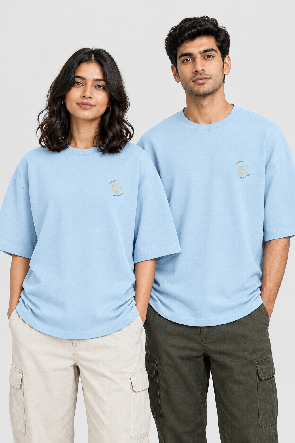 Unisex Terry Oversized T-Shirt – Stickerei: Sonne & Mond