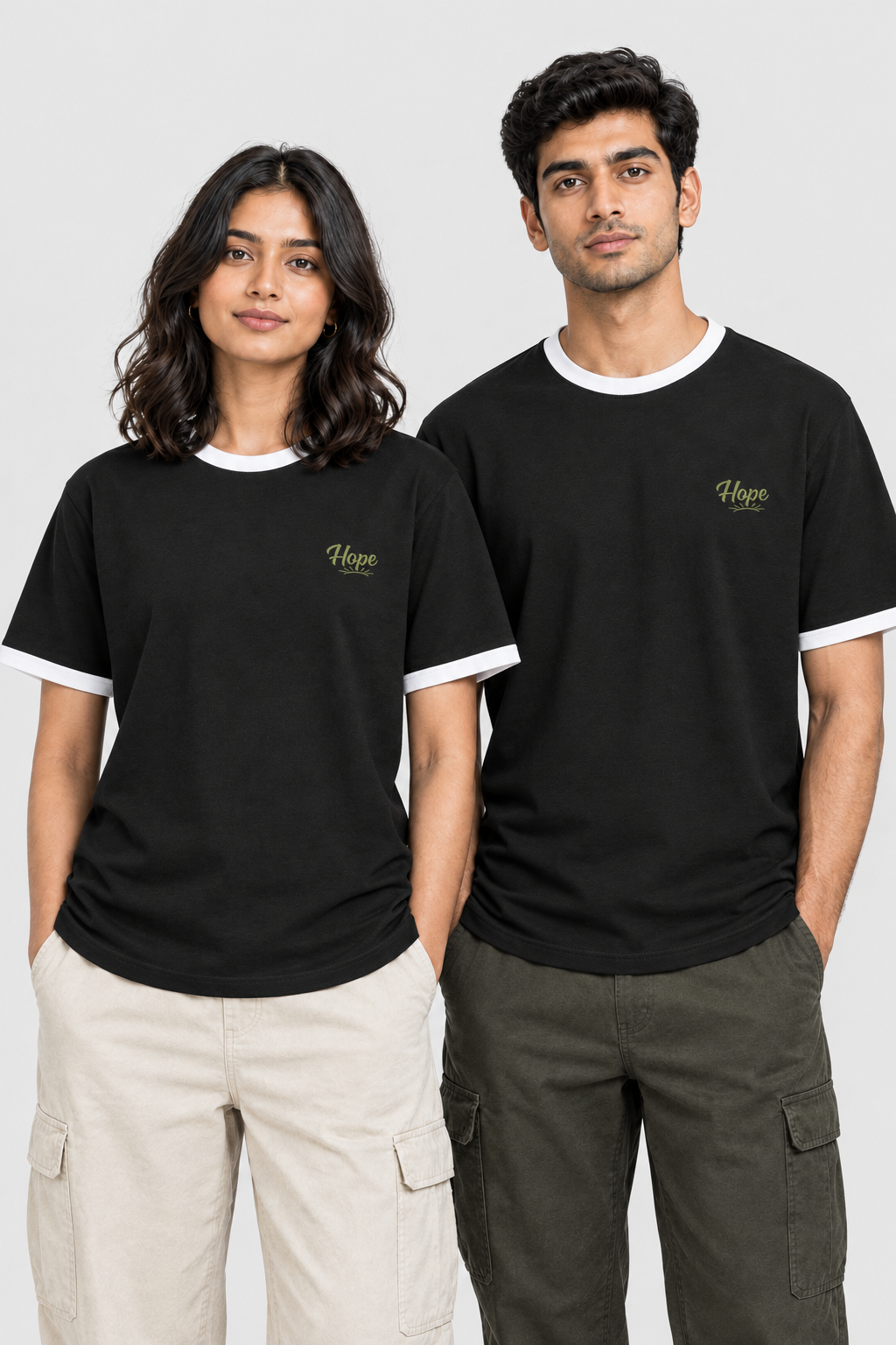 Unisex Ringer T-Shirt – Stickerei: Hope