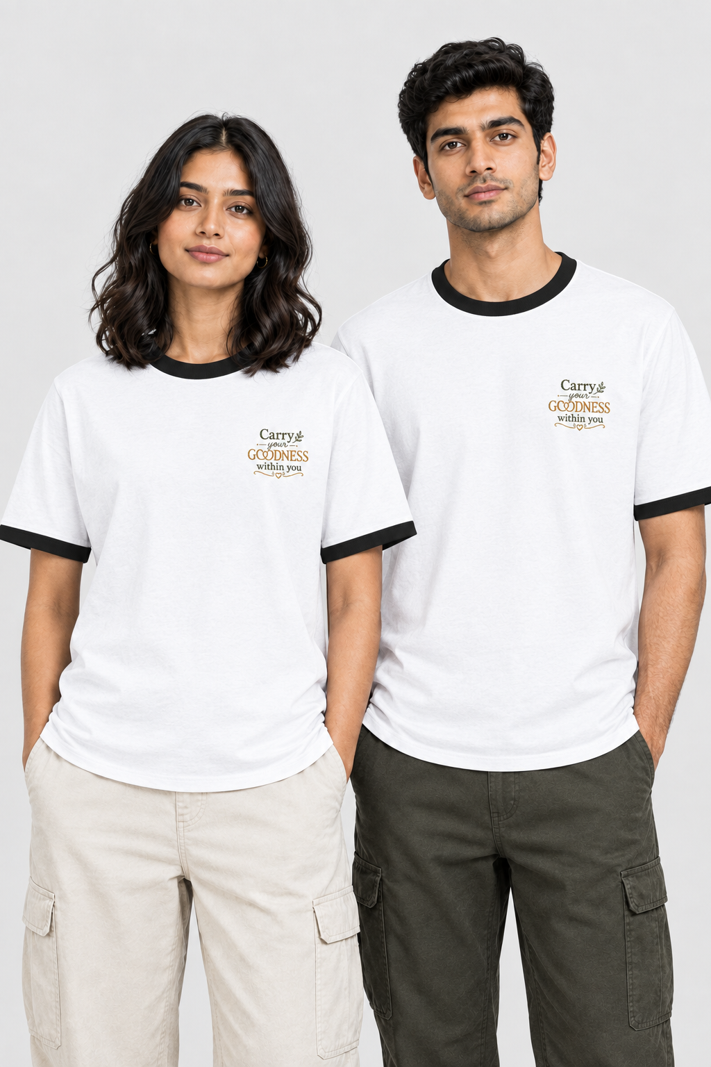 Carry Your Goodness With You Unisex Embroidered Cotton Ringer T-Shirt – 180 GSM