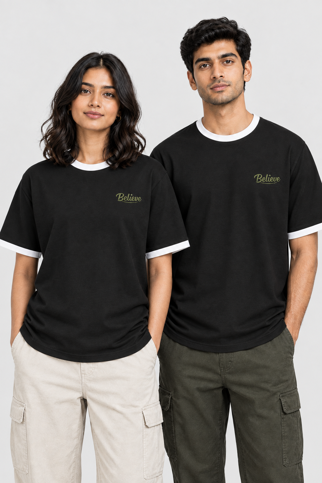 Unisex Ringer T-Shirt – Stickerei: Believe