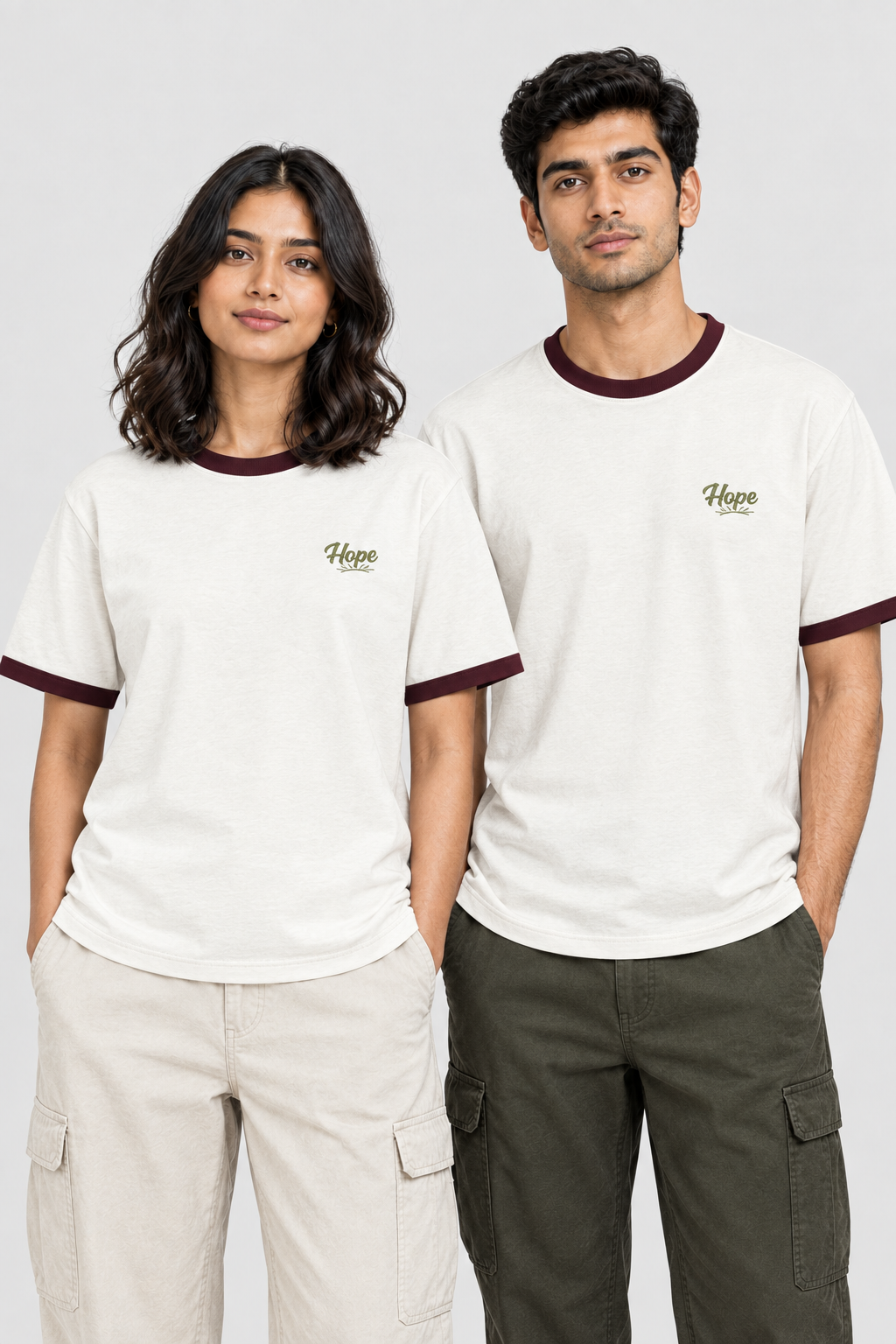 Unisex Ringer T-Shirt – Stickerei: Hope