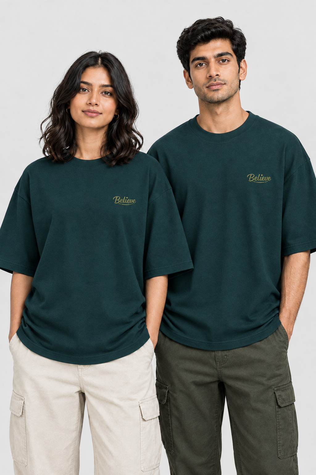 Unisex Oversized Klassisches T-Shirt – Bestickung: Believe