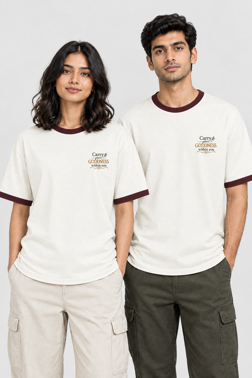 Unisex Ringer T-Shirt – Stickerei: Trage deine Güte in dir