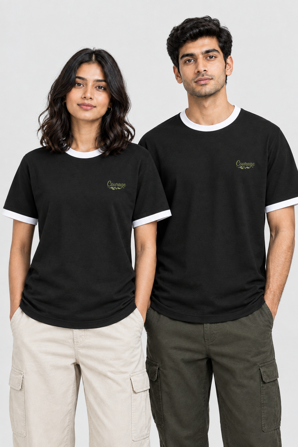 Unisex Ringer-T-Shirt – Stickerei: Mut