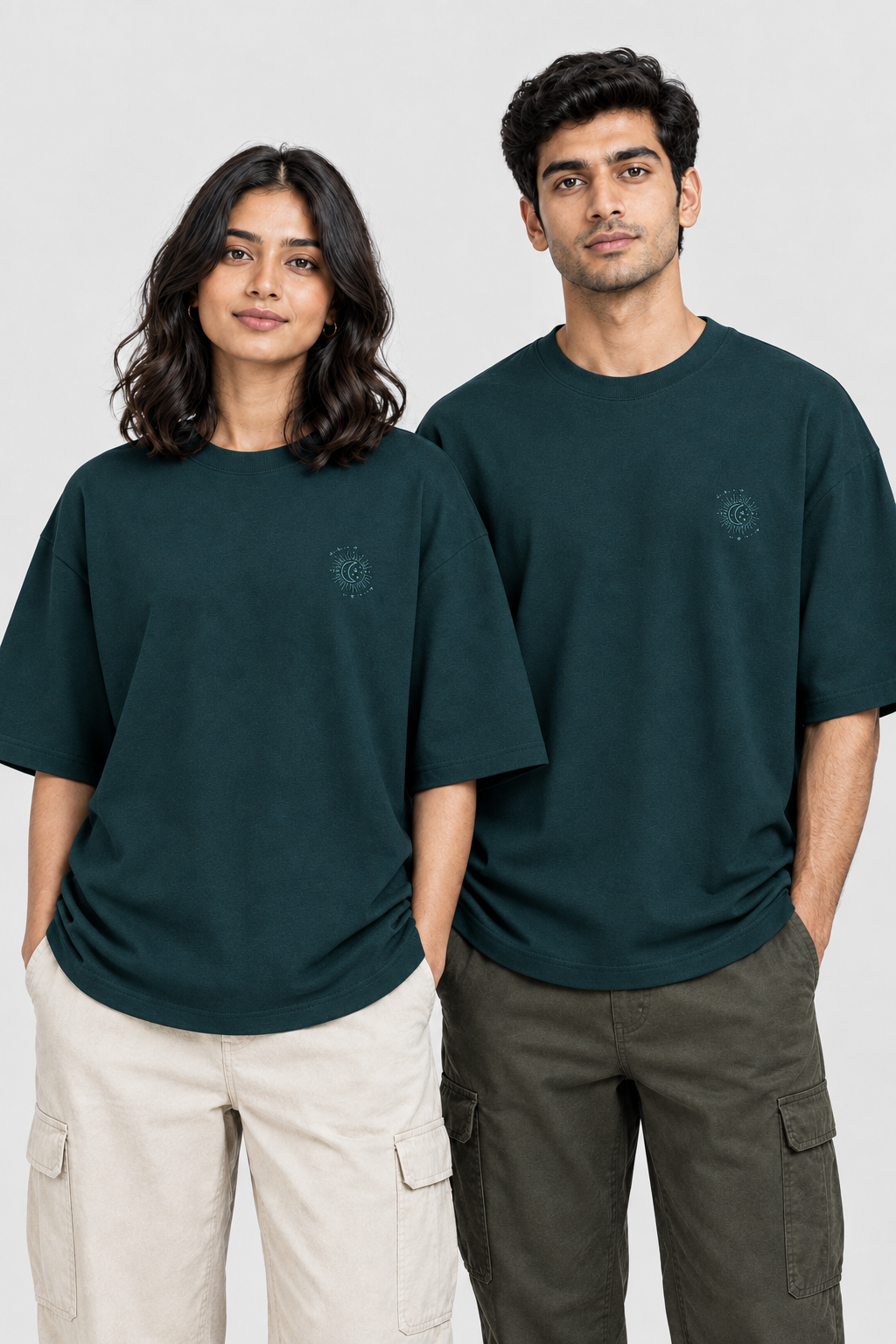 Unisex Oversized Classic T-Shirt – Stickerei: Sonne & Mond