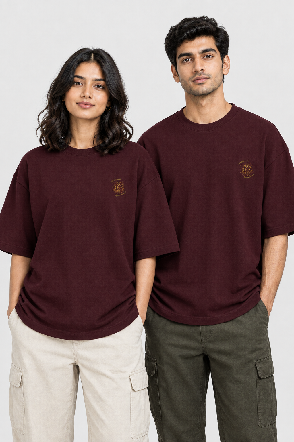 Unisex Terry Oversized T-Shirt – Stickerei: Sonne & Mond