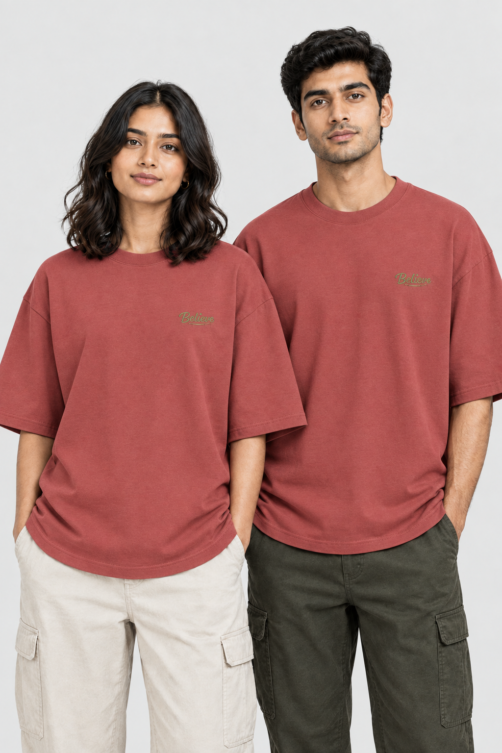 Unisex Oversized Klassisches T-Shirt – Bestickung: Believe