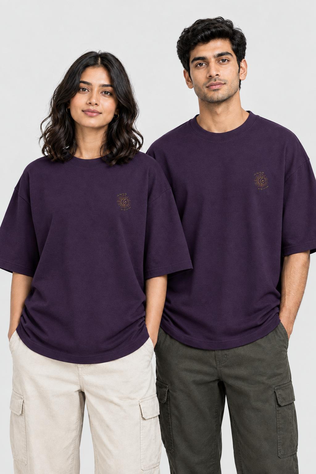Unisex Oversized Classic T-Shirt – Stickerei: Sonne & Mond