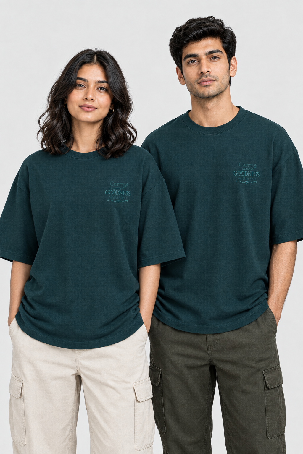Unisex Oversized Klassisches T-Shirt – Stickerei Trag deine Güte mit dir