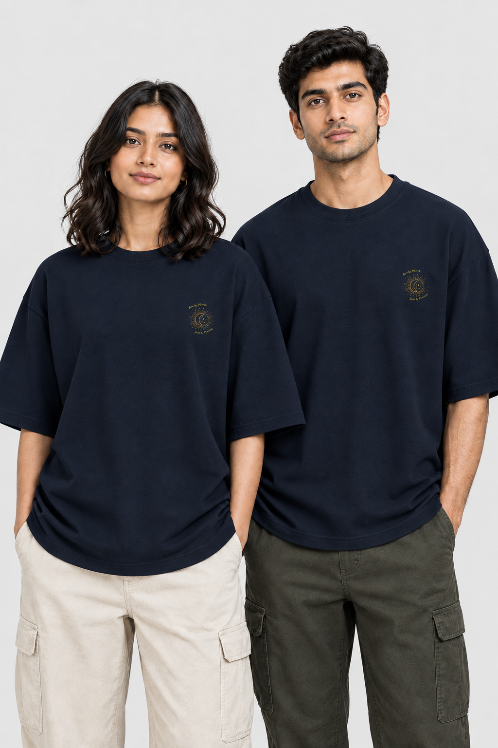 Unisex Terry Oversized T-Shirt – Stickerei: Sonne & Mond