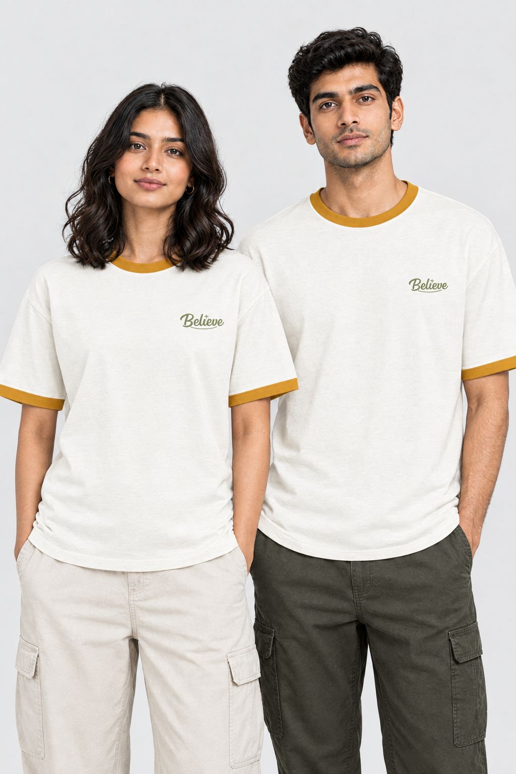 Unisex Ringer T-Shirt – Stickerei: Believe
