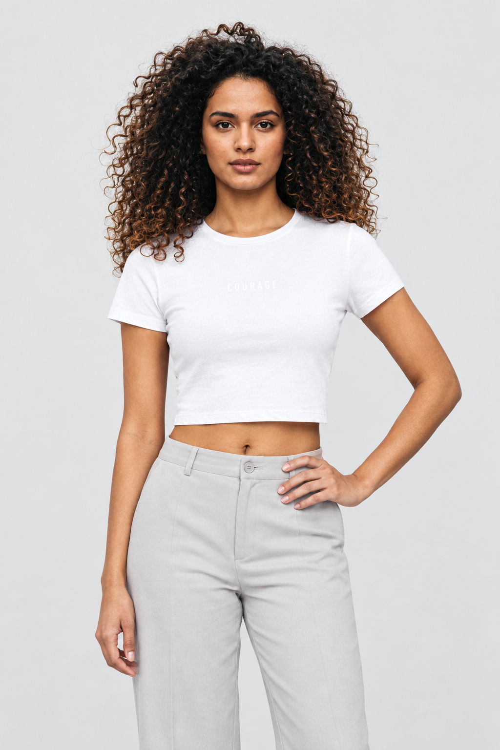COURAGE Women's Cropped Baby Tee – Stretch Cotton, 240 GSM