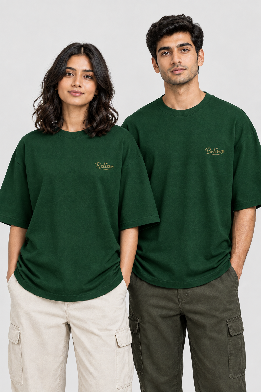 Unisex Oversized Klassisches T-Shirt – Bestickung: Believe