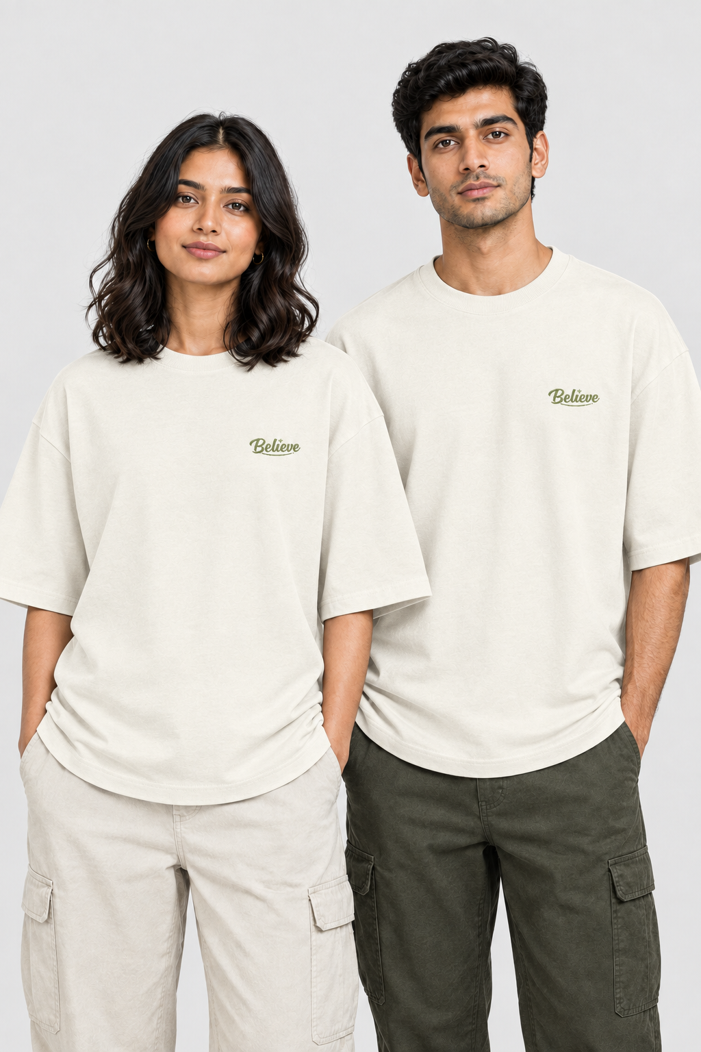 Unisex Oversized Klassisches T-Shirt – Bestickung: Believe