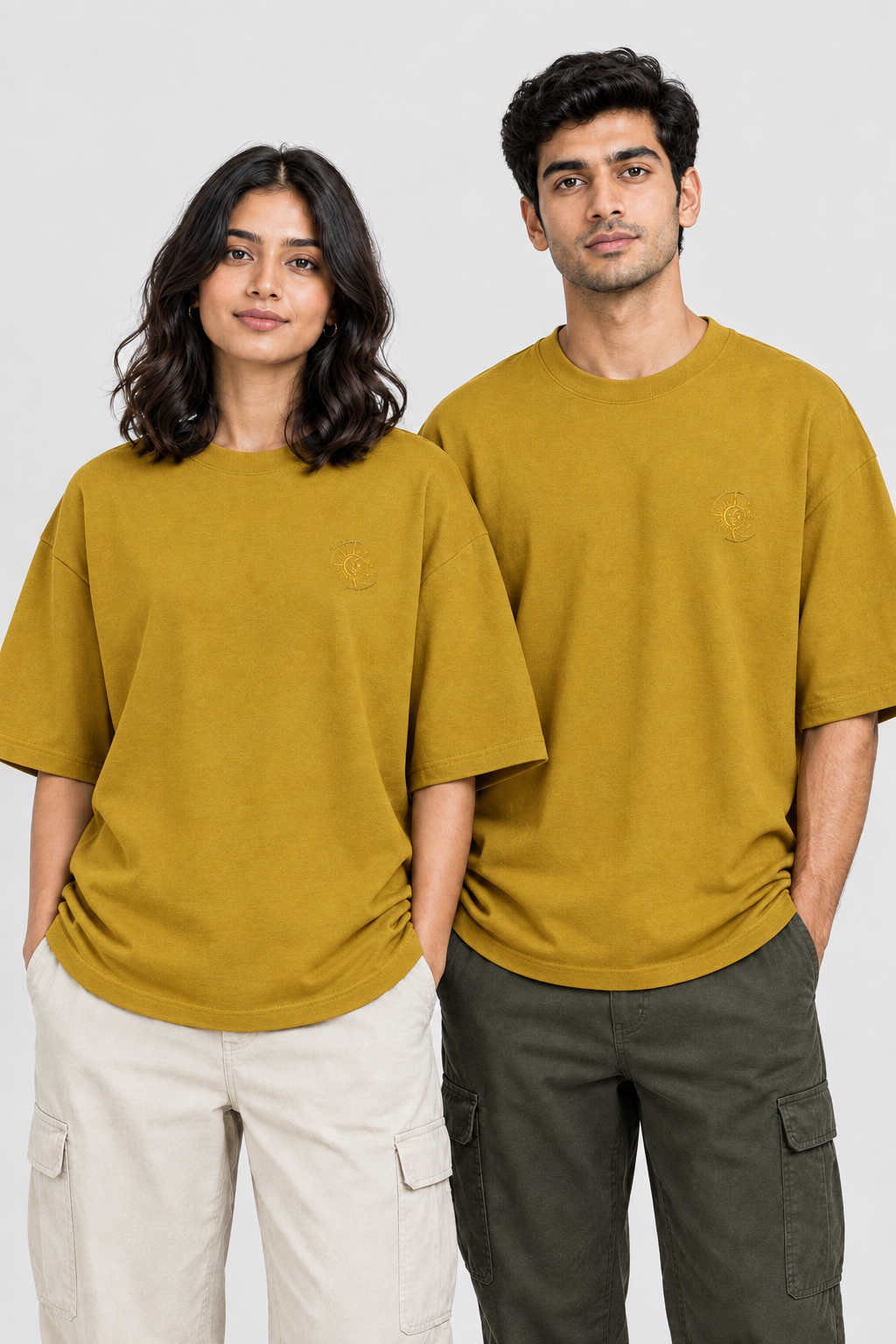 Unisex Oversized Classic T-Shirt – Stickerei: Sonne & Mond