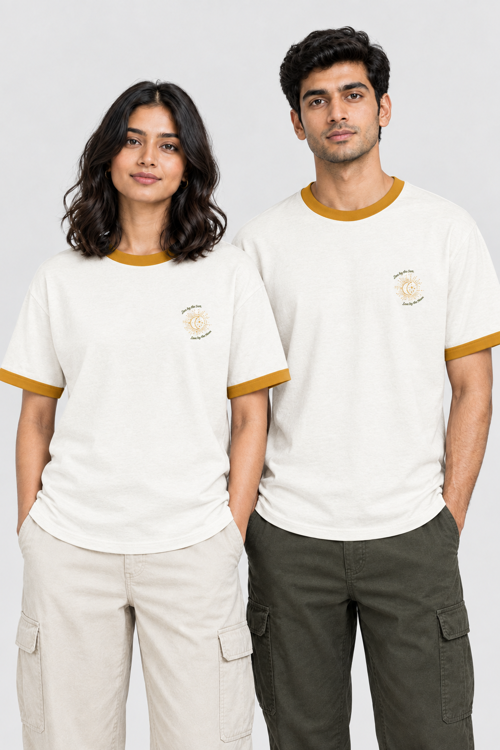 Unisex Ringer-T-Shirt – Stickerei: Sonne & Mond