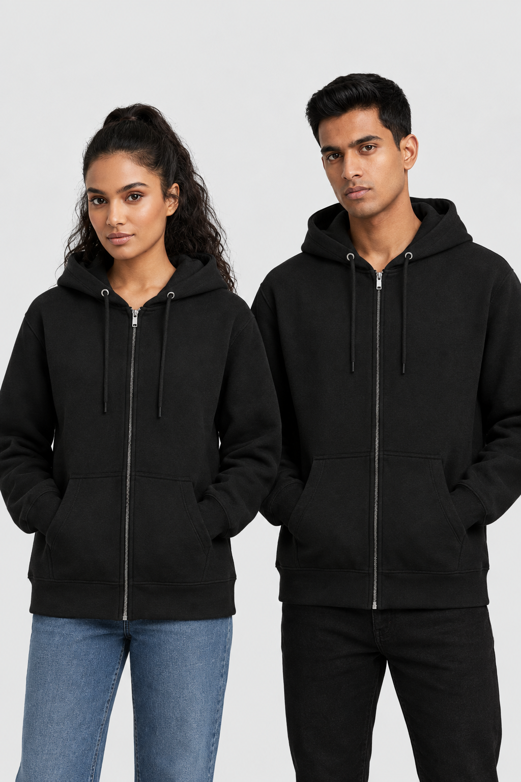 Unisex Kapuzenpullover mit Reißverschluss – Unifarben