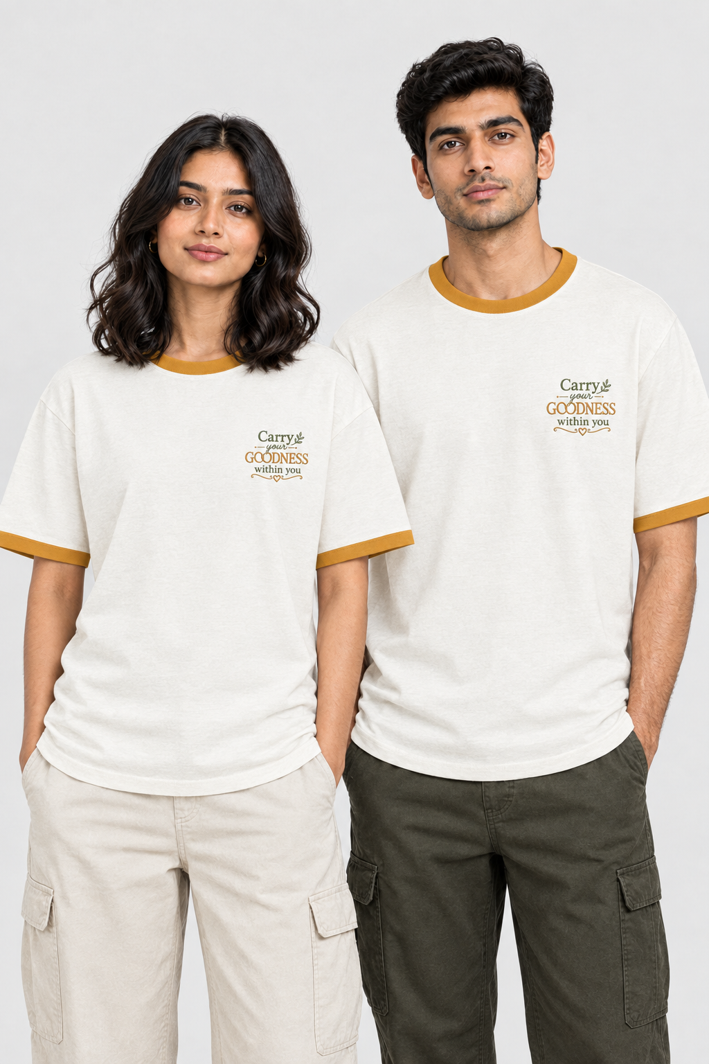 Unisex Ringer T-Shirt – Stickerei: Trage deine Güte in dir