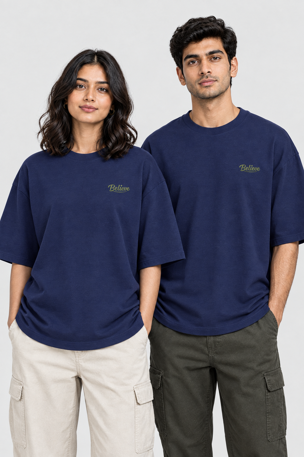 Unisex Oversized Klassisches T-Shirt – Bestickung: Believe