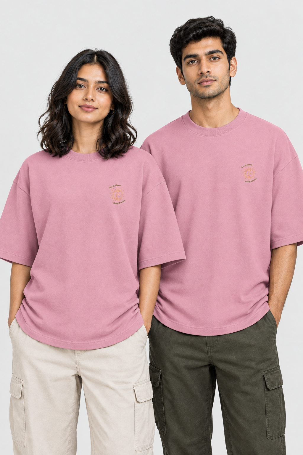 Unisex Terry Oversized T-Shirt – Stickerei: Sonne & Mond
