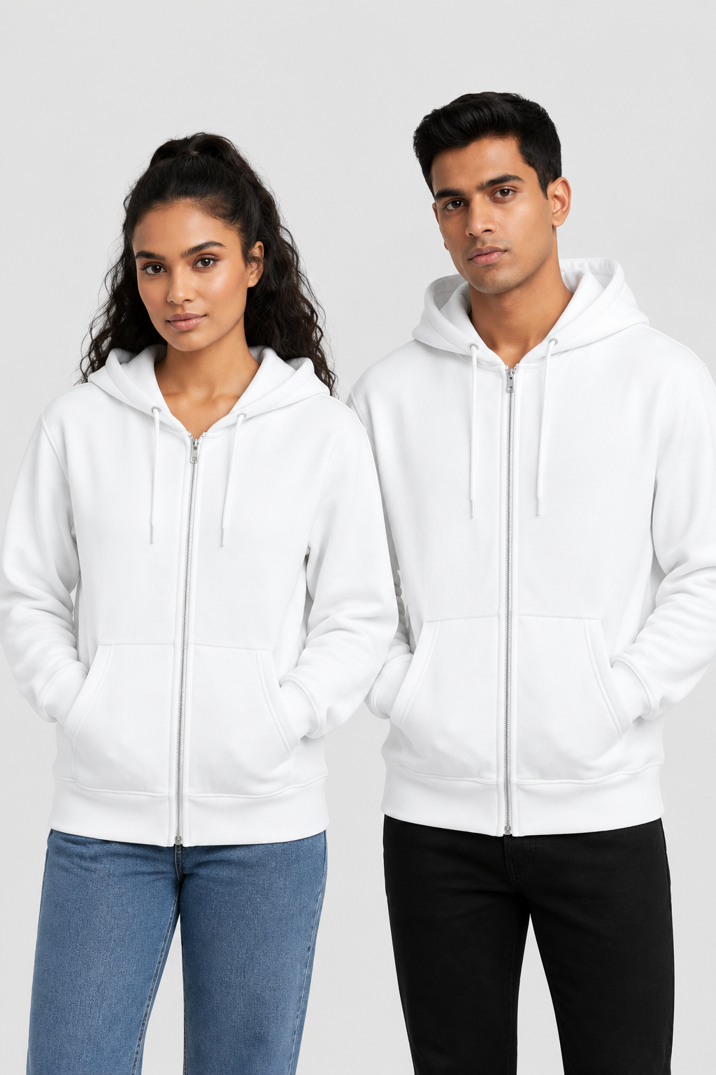 Unisex Kapuzenpullover mit Reißverschluss – Unifarben