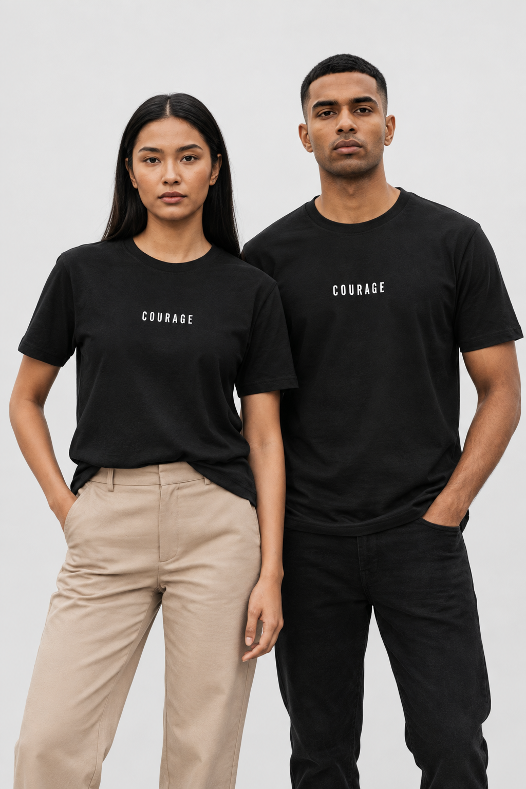 COURAGE Black Cotton Crew Neck T-Shirt for Men & Women – 180 GSM