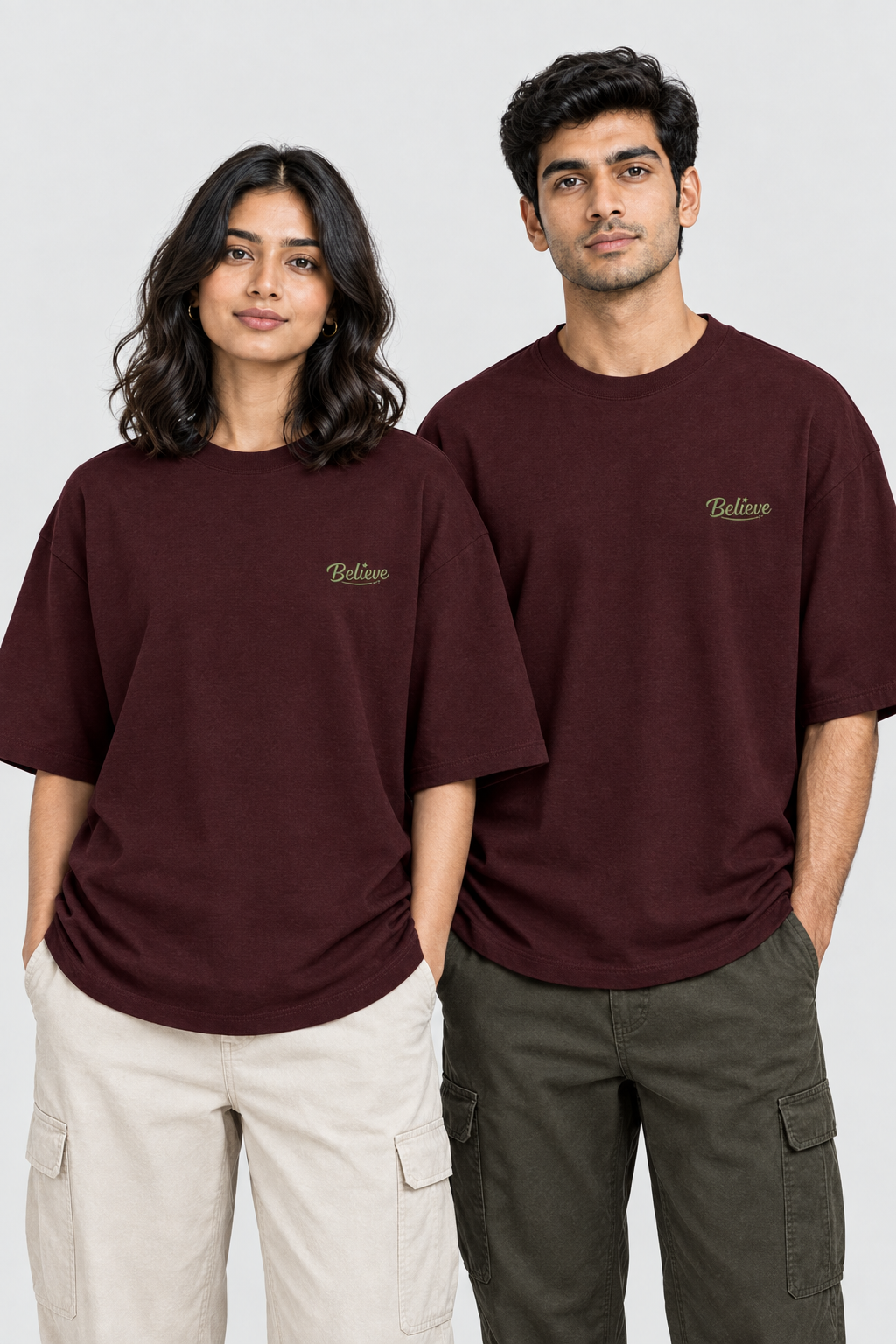 Unisex Oversized Klassisches T-Shirt – Bestickung: Believe