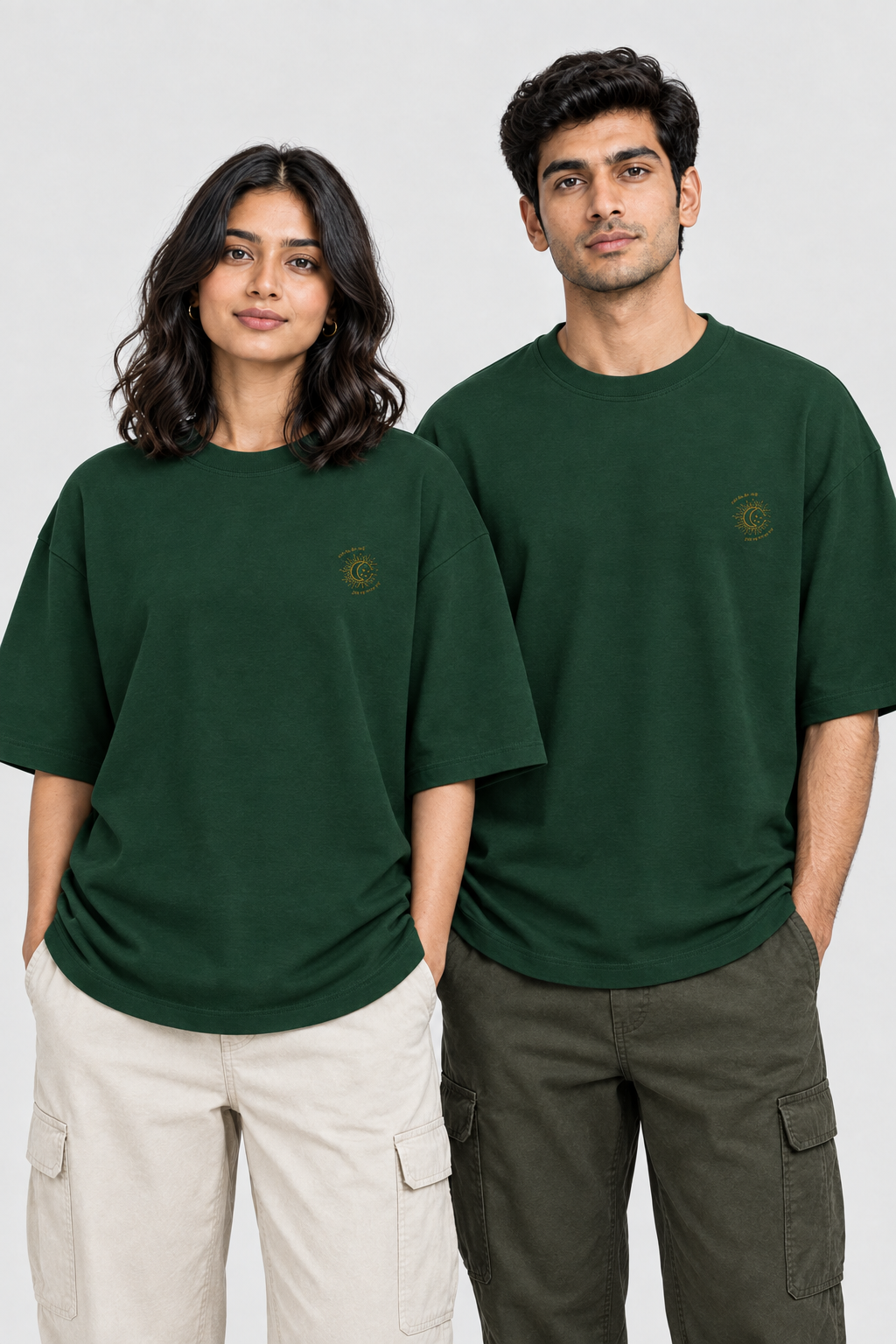 Unisex Terry Oversized T-Shirt – Stickerei: Sonne & Mond