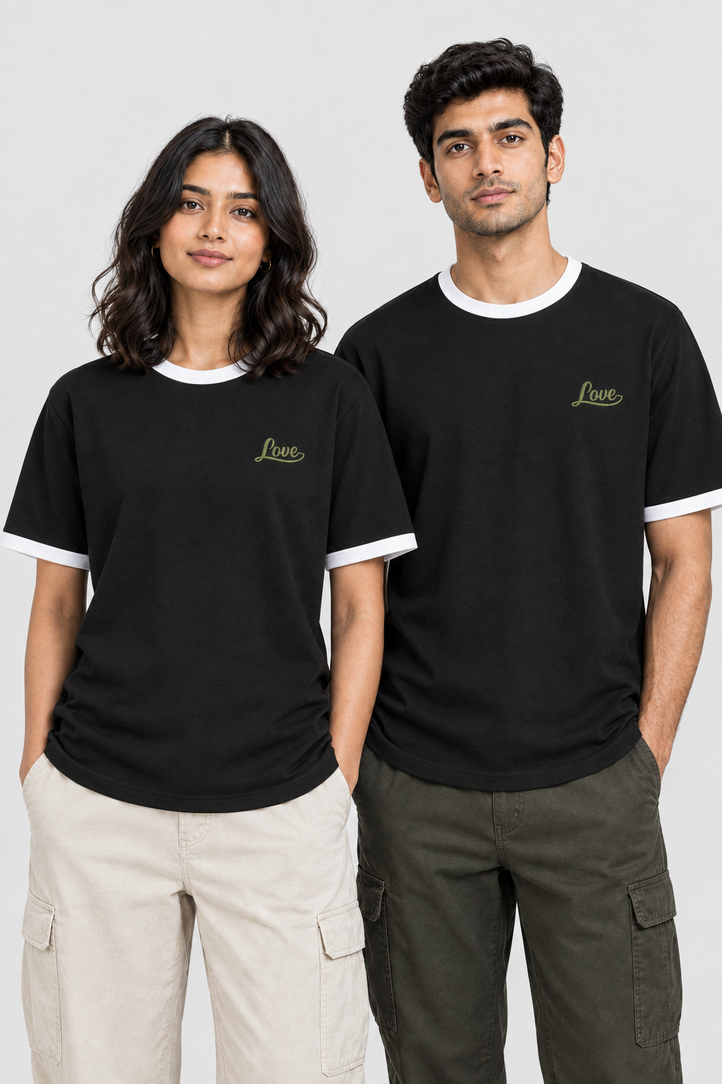 Unisex Ringer T-Shirt – Stickerei: Love