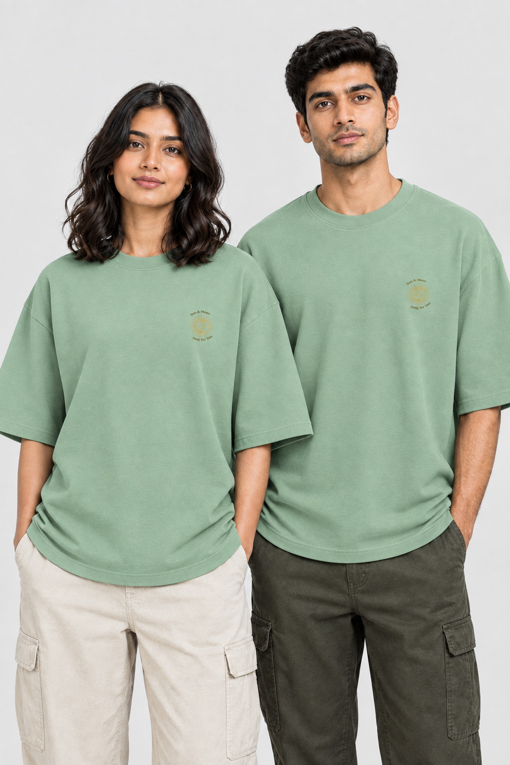 Unisex Terry Oversized T-Shirt – Stickerei: Sonne & Mond