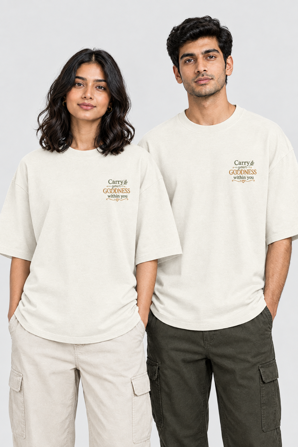 Unisex Oversized Klassisches T-Shirt – Stickerei Trag deine Güte mit dir
