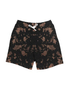 Euphor Bliss unisex relaxed fit shorts in brown and black tie-dye cotton-poly blend with white drawstring and side pockets