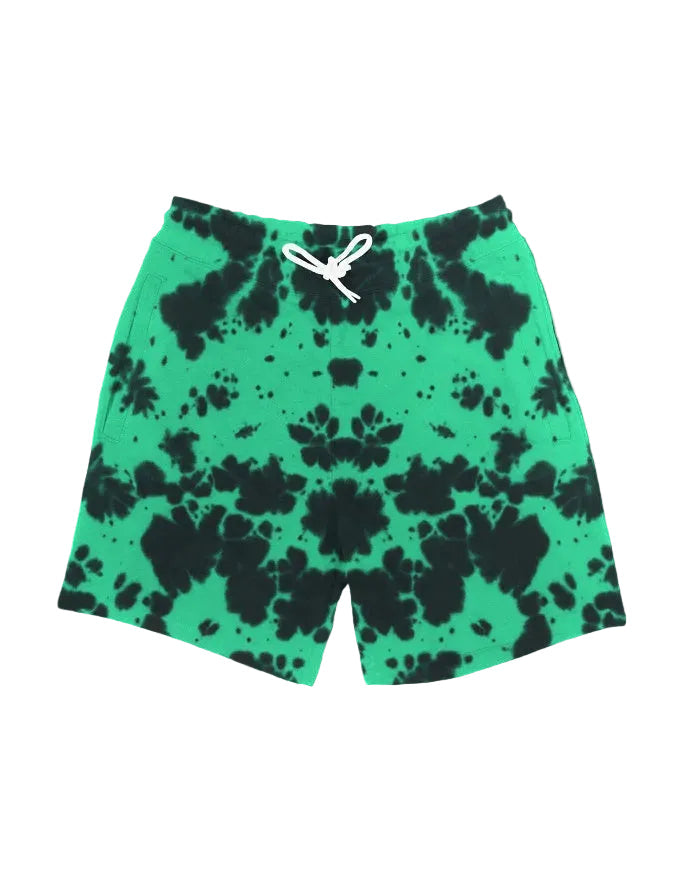 Euphor Bliss unisex relaxed fit tie-dye shorts in green and black cotton-poly blend with side pockets