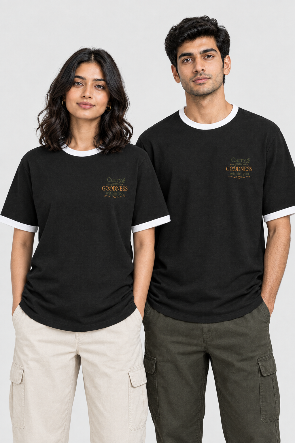 Unisex Ringer T-Shirt – Stickerei: Trage deine Güte in dir