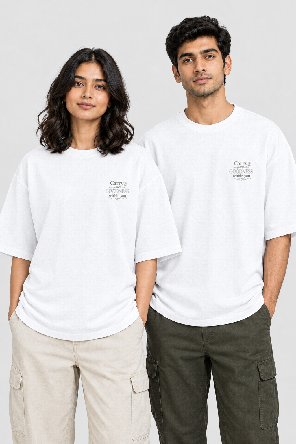 Unisex Oversized Klassisches T-Shirt – Stickerei Trag deine Güte mit dir