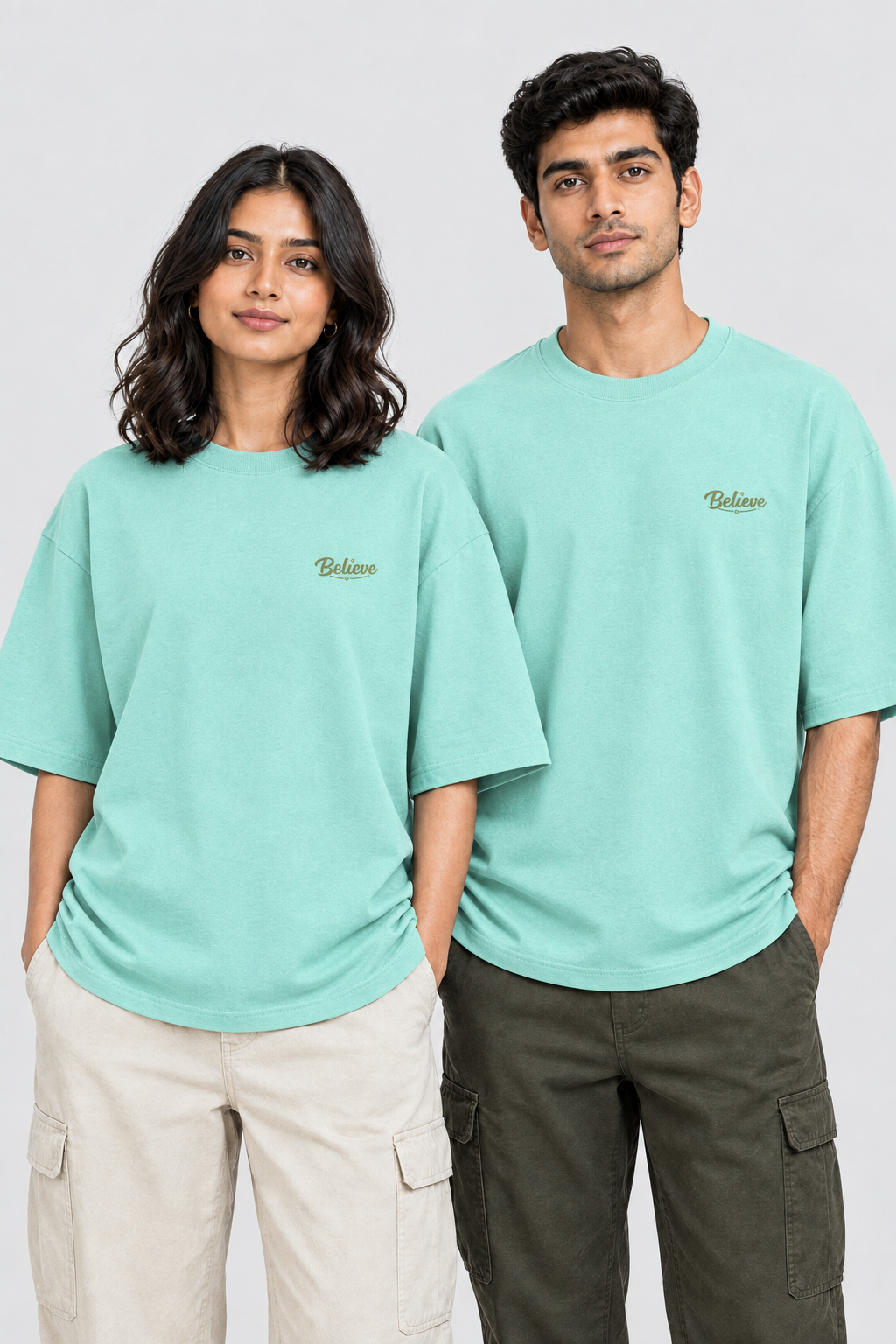 Unisex Oversized Klassisches T-Shirt – Bestickung: Believe