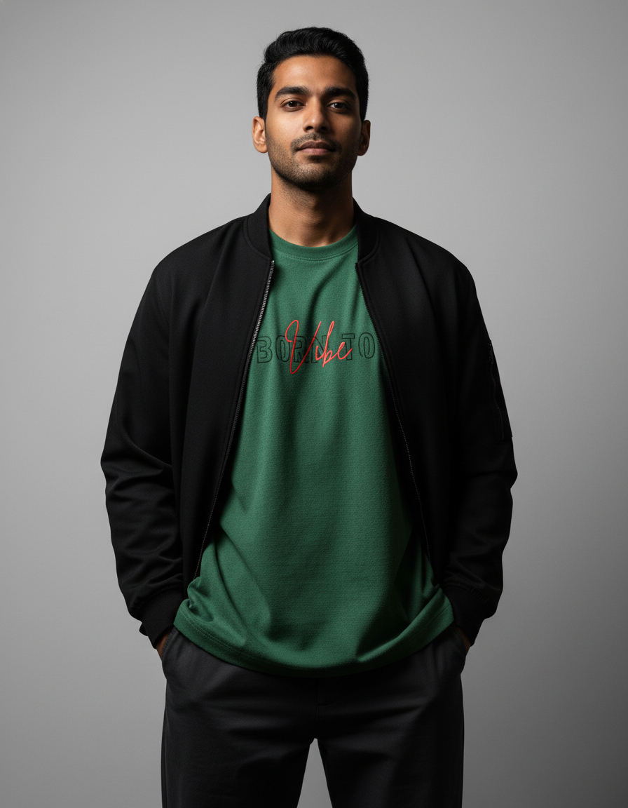 Forest green t-shirt - Confident pose