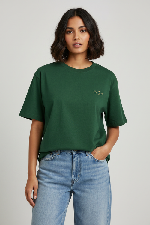 Indian Female Model - Bottle Green Believe Tee