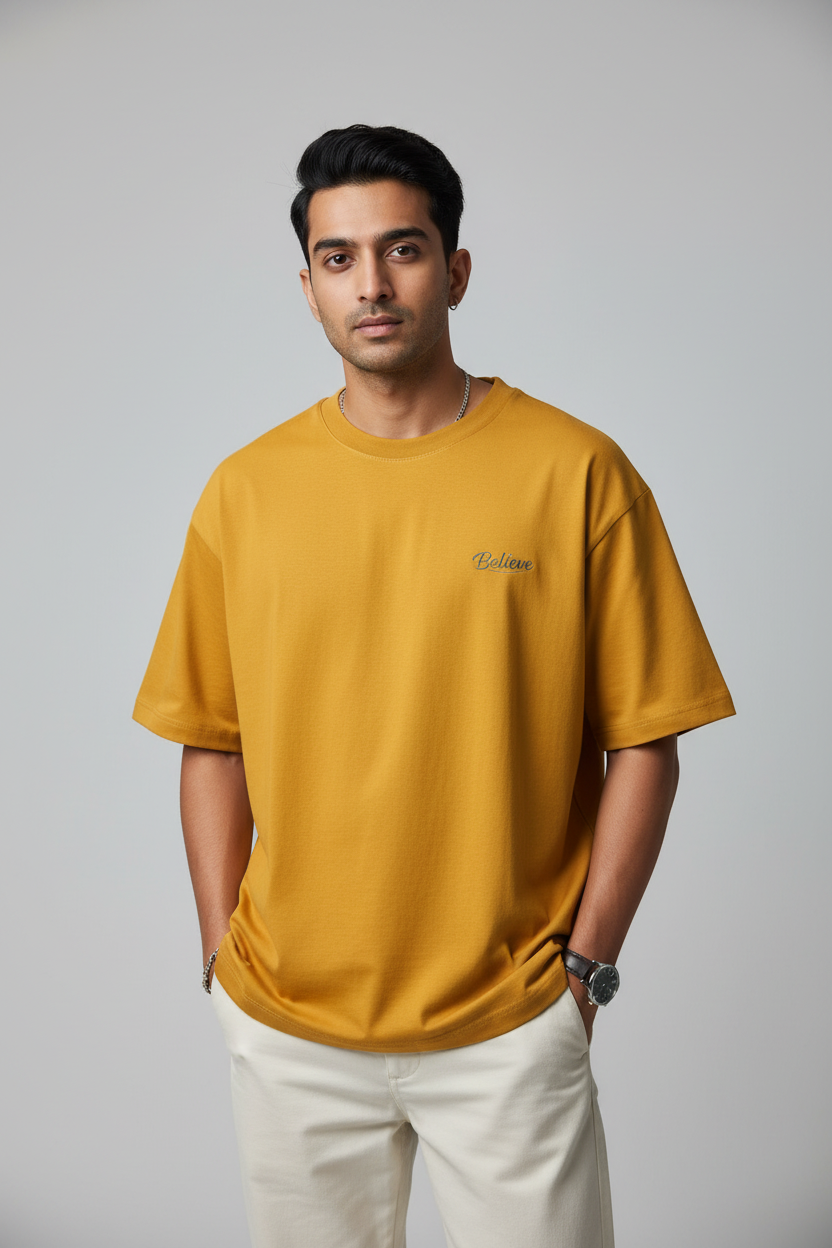 Indian Male Model - Golden Yellow Believe Tee