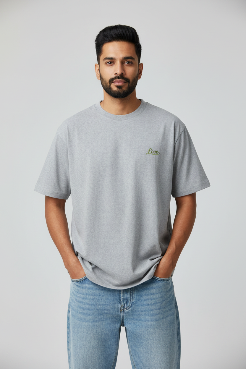 Indian Male Model - Grey Melange Love Tee