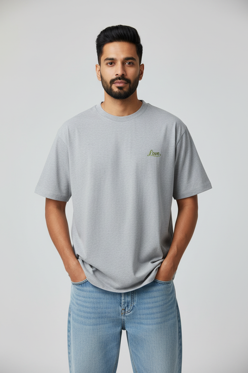 Indian Male Model - Grey Melange Love Tee