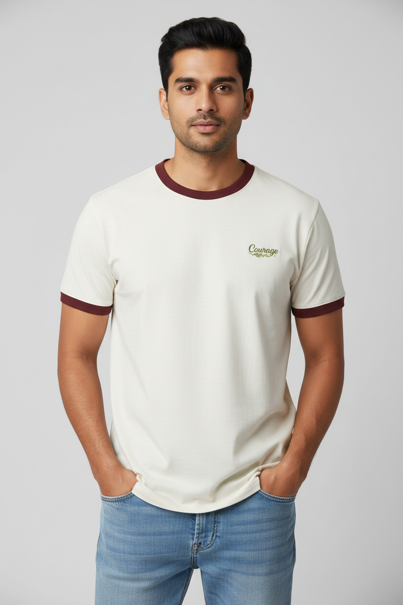 Indian Male Model - Maroon Off White Courage Ringer