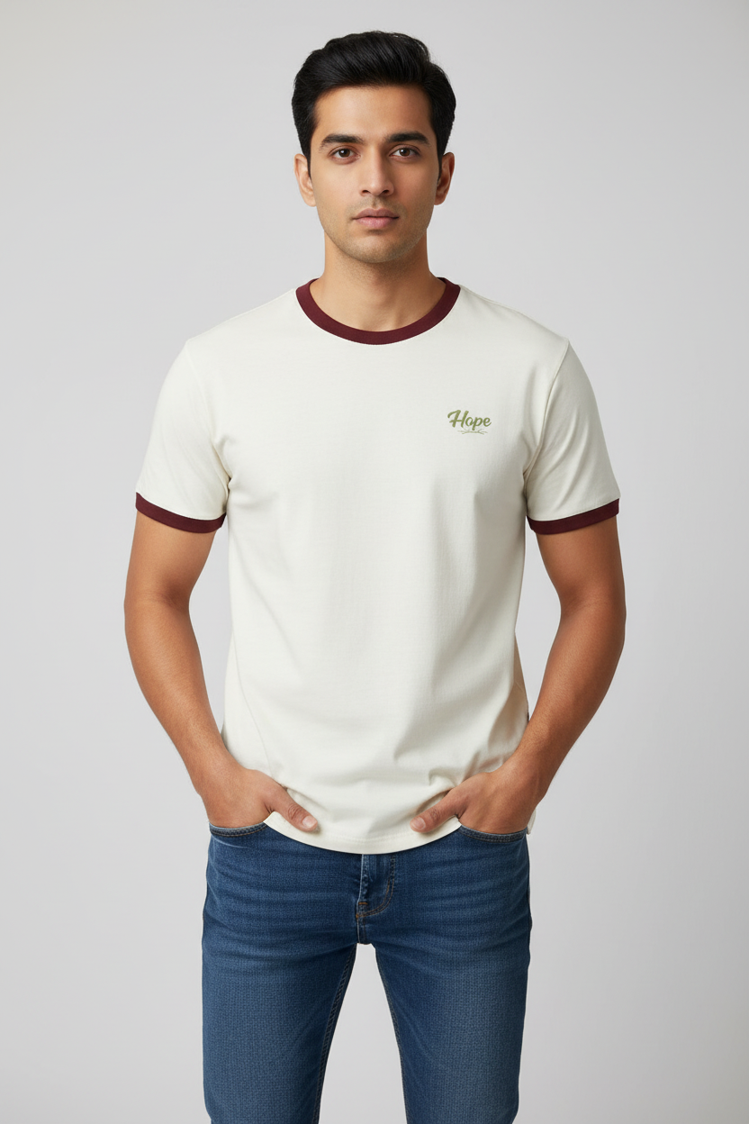 Indian Male Model - Maroon Off White Hope Ringer