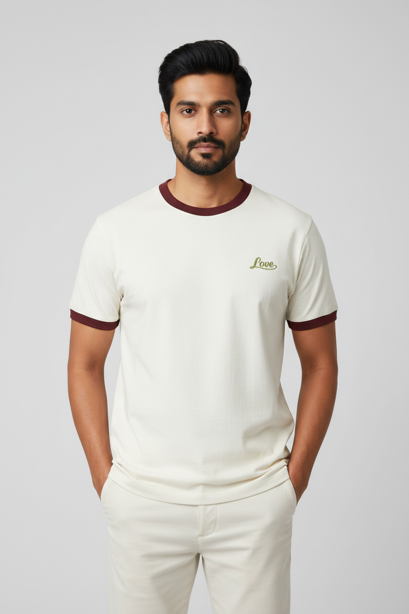 Indian Male Model - Maroon Off White Love Ringer