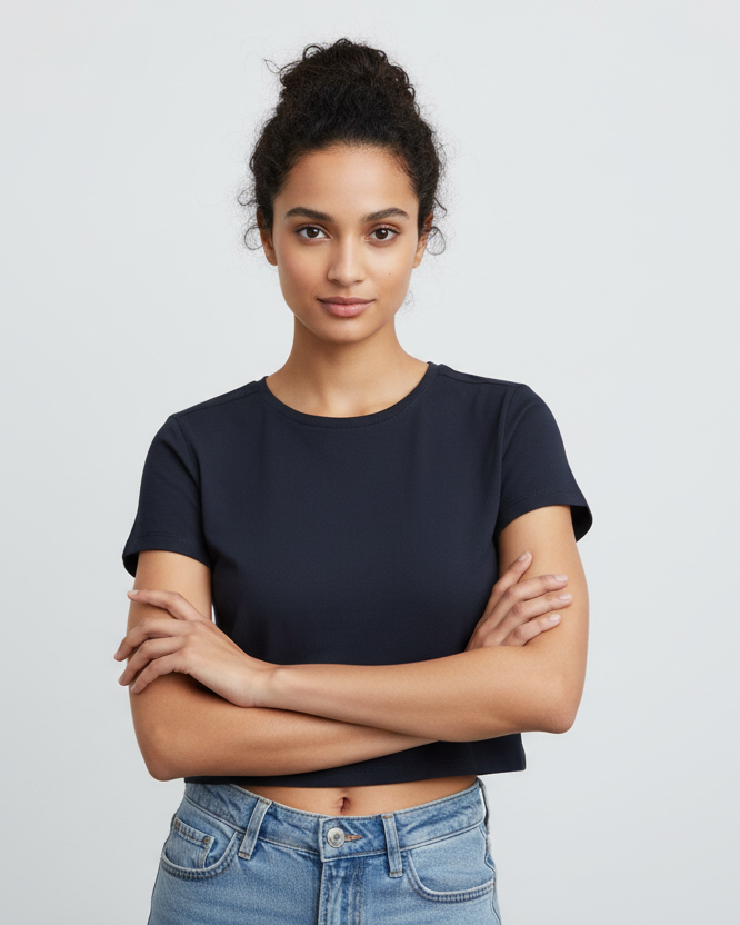 Model 3 - Age 24, heart-shaped face, soft features, curly hair in bun - Landscape