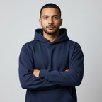 Navy Blue hoodie with grey S embroidery - Indian man